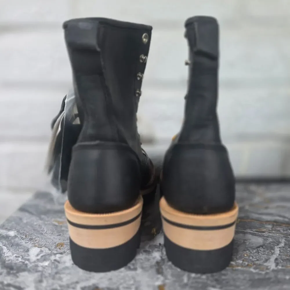 Rockwood 8071 Vintage Black Leather Logger Work Boots Made in Korea Youth Size 2